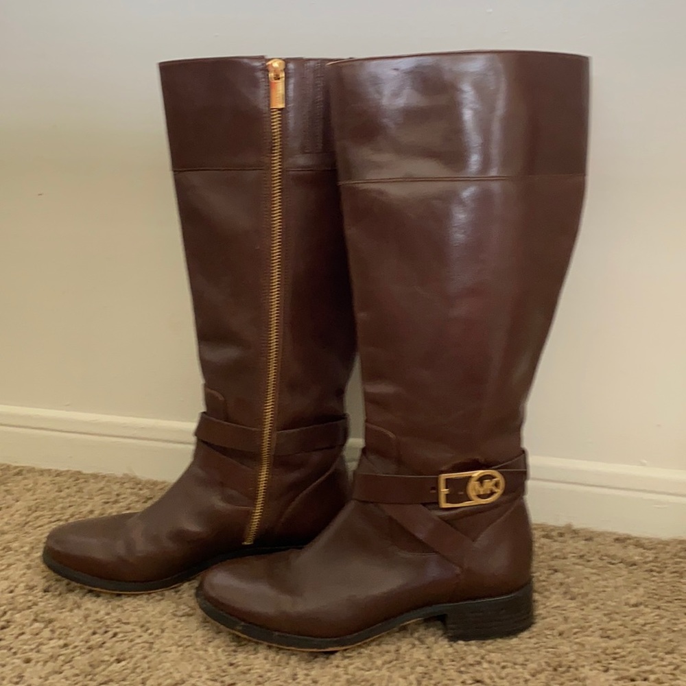 Michael Kors wide calf brown leather riding boots